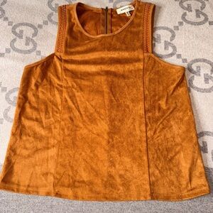 Monteau Tan Sleeveless Suede like Tank Top